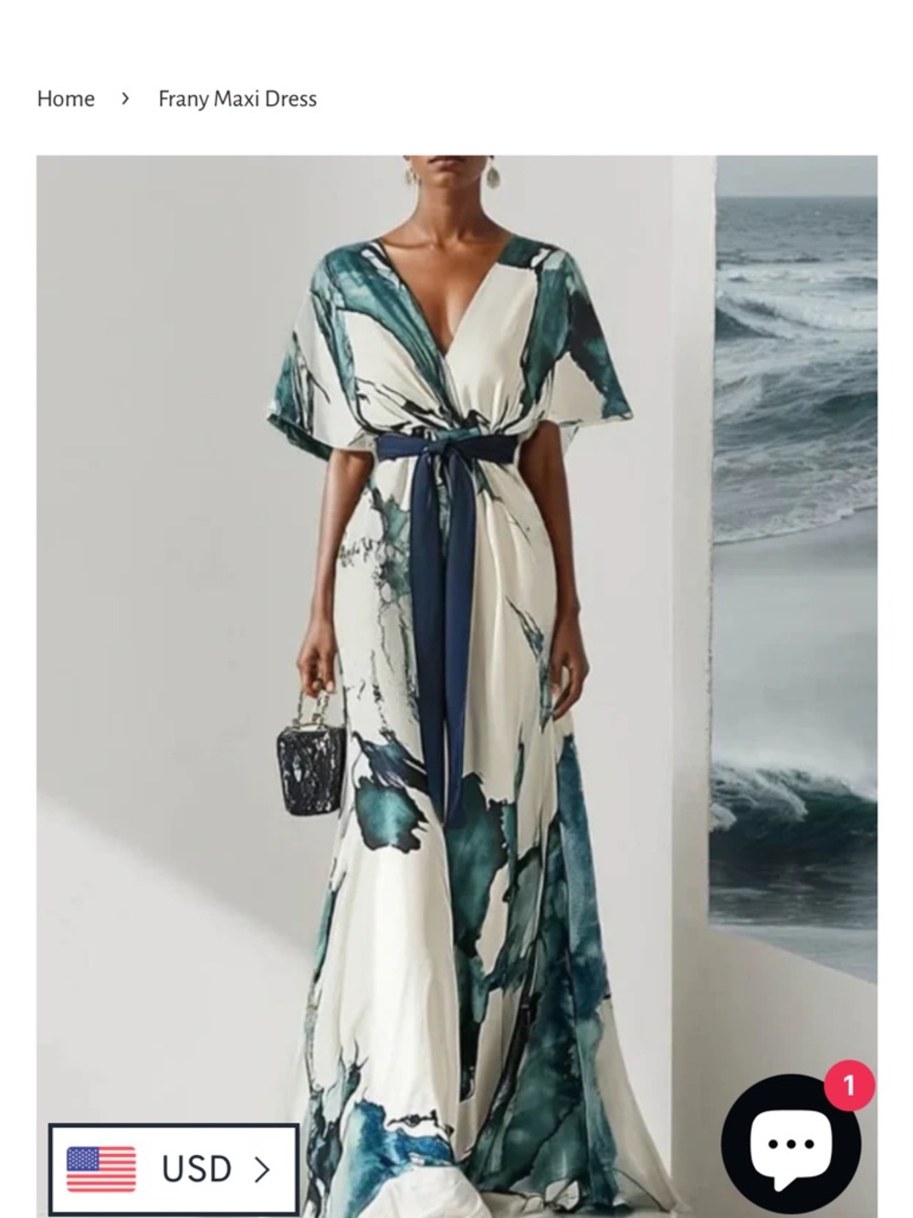 Maxi Dress - Teal & Cream Floral Print Size SMALL